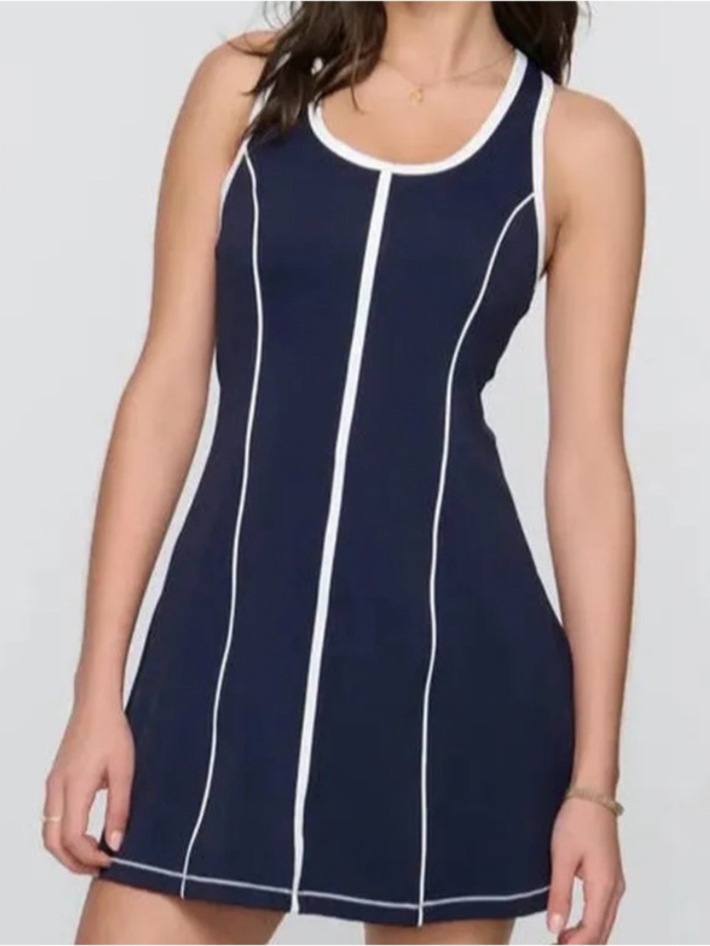 Pickeltini, Navy Blue Contrast Piped Racerback Tank Dress, NEW